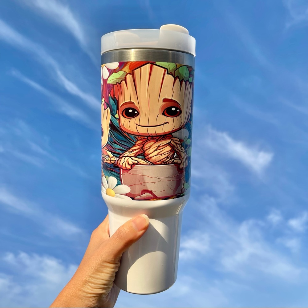 Disney Marvel I Am Groot 40 oz Tumbler/Water bottle/Mug with hand carry handle. - Picture 6 of 12